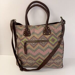 T-SHIRT & JEANS Shoulder Tote Canvas Faux Leather Crossbody Overnight Travel Bag
